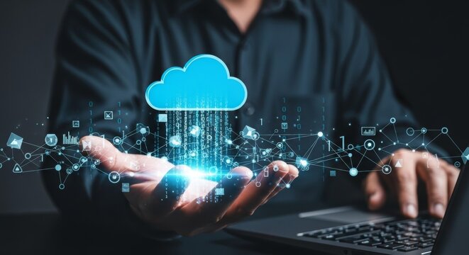 Technology concept: cloud innovation and data network visualization