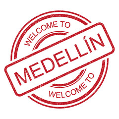 Welcome to Medellín, Colombia grunge rubber stamp from Medellin, red vintage travel stamp on transparent background, vector illustration