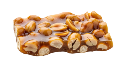 Delicious peanut brittle candy bar with crunchy nuts in sweet caramel glaze