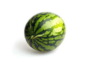 Fresh green watermelon with vibrant striped skin, showcasing its round shape and smooth texture, perfect for summer fruit displays and healthy eating concepts