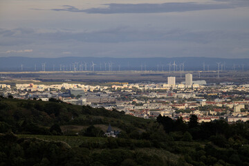 The northern part of Vienna and windmills in the distance, a sustainable city