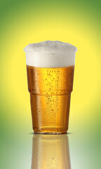a plastic mug of beer