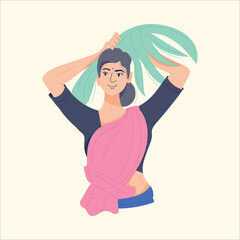 Rural Rhythm: Traditional Woman with Foliage in Hand Vector Art