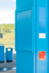 Glazed display stand for advertising and information posters at a service station and refuelling station, perfect for creating graphic design mock-ups