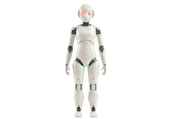 Fototapeta premium Humanoid robot PNG isolated on transparent background, futuristic android with glowing eyes and sleek design for technology concepts
