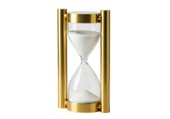Elegant golden hourglass isolated PNG on transparent background, time management concept for deadlines and productivity