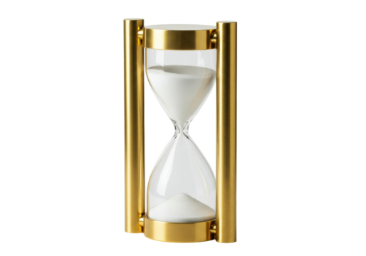 Elegant golden hourglass isolated PNG on transparent background, time management concept for deadlines and productivity
