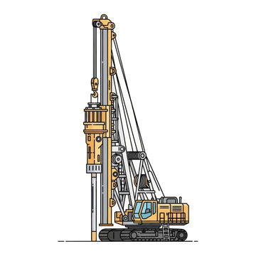 Heavy Duty Construction Drilling Rig Machine on a White Background Vector Illustration