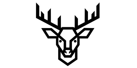 Bold Line Symmetrical Stag Deer Head Flat Vector Wildlife Icon
