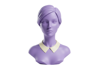 Elegant lavender female bust isolated PNG on transparent background, minimalist sculpture for graphic design and creative projects