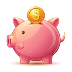 Obraz premium Glossy pink piggy bank with happy face on white background.