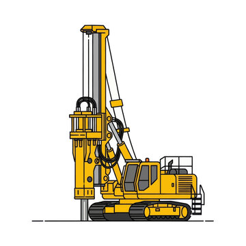 Yellow drilling rig construction machinery heavy equipment for foundation building and earthworks