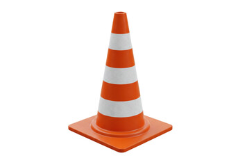 Orange traffic cone isolated, safety equipment for road construction and hazard warning on transparent background