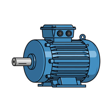 An illustration of a blue industrial electric motor with a shaft and cooling fins
