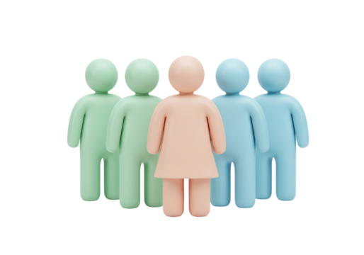 Group of diverse 3D figures PNG isolated on transparent background, teamwork and inclusion concept for business and social themes