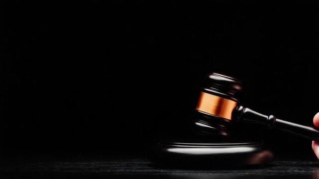 Elegant black gavel with an orange band resting on a smooth surface highlighting the themes of justice and legal proceedings