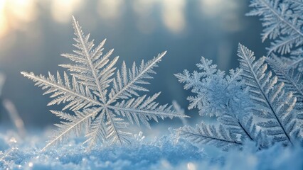 Obraz premium Delicate snowflake in macro detail during a cold winter day