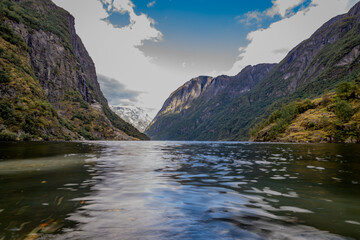 Panoramic scenery of the fjords in Norway, near Bakka