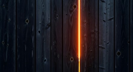 Glowing orange line between dark wooden planks.