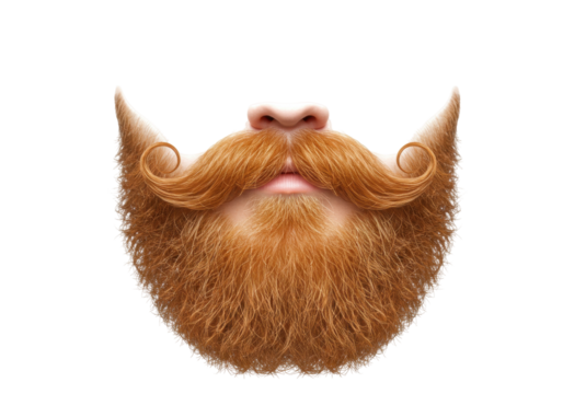 Ginger beard and mustache PNG isolated on transparent background, realistic facial hair for graphic design and compositing