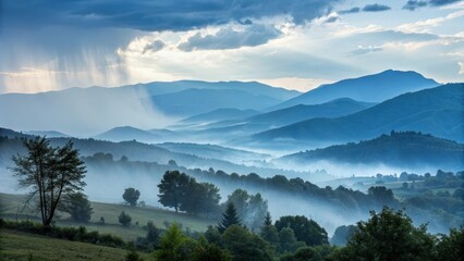 Fototapeta premium Mountains and mist view in upper area landscape scenery