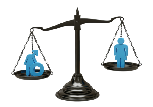 Gender equality concept with male and female symbols on scales isolated, balance between men and women for social justice and equal rights - Powered by Adobe
