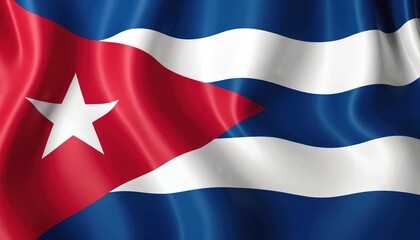 Fototapeta premium Cuban flag waving with red triangle white star and blue white stripes. National symbol of Cuba. Patriotic banner for Independence Day or national Day of Cuba.