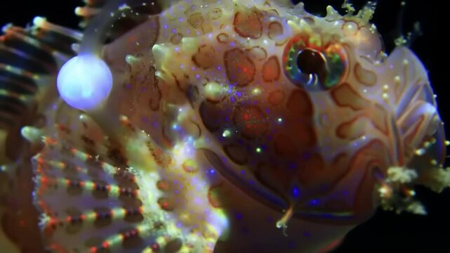 Close up of a colorful fish with intricate patterns and vibrant details
