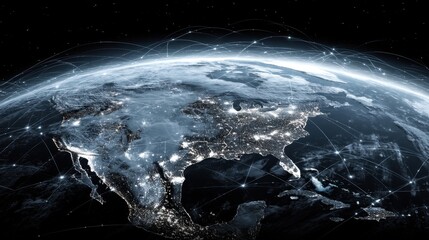 Detailed View of Earth at Night Highlighting City Lights and Global Connections over Asia and Surrounding Areas in a Stunning Satellite Image