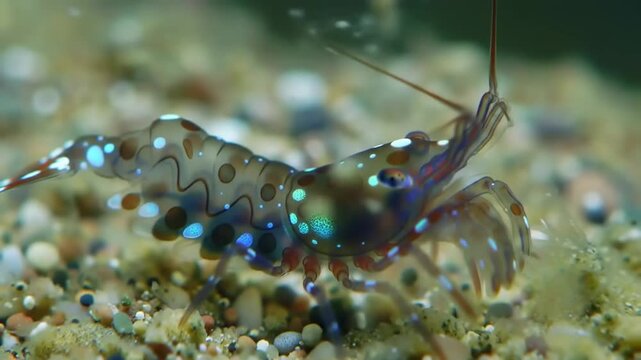 Close up of a colorful shrimp in underwater environment marine life