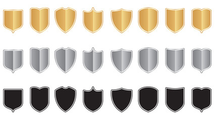 Elegant vector illustration of heraldic shields in gold, silver, and black color