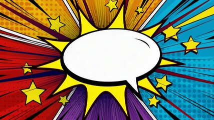 Comic book explosion with speech bubble and stars - Powered by Adobe