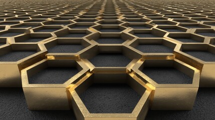 Fototapeta premium Close-up View of Metallic Honeycomb Pattern with Gleaming Golden Finish and Textured Surface for Modern Industrial Design and Creative Background Use