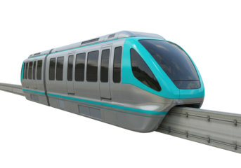 Modern monorail train isolated on transparent background, futuristic public transportation vehicle for urban transit and city travel