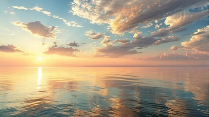 Sunset over calm sea reflecting golden sunlight