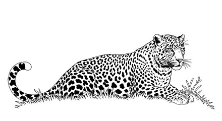 Fototapeta premium Majestic leopard resting gracefully in lush green grass, exuding power and wild beauty for nature and wildlife projects