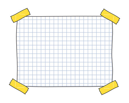Blank squared graph paper note tacked with yellow adhesive tape strips illustration isolated vector