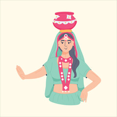 Graceful Rural Lady with Water Pot – Vibrant Indian Village Scene