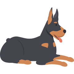 Black and Tan Doberman Pinscher Dog Lying Down With Tongue Out Isolated On Transparent Background Realistic Digital Art Style