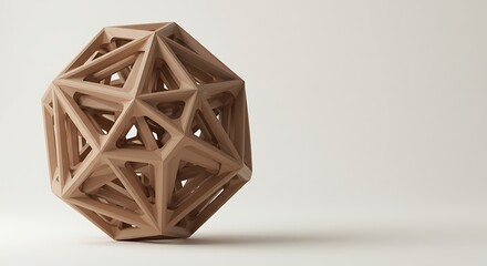 Geometric wooden sculpture on white background showcasing modern design