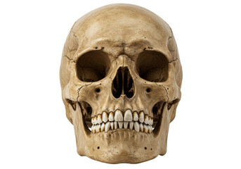 Obraz premium Human skull isolated on transparent background, anatomical model for medical study and Halloween decoration, PNG