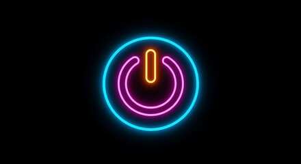 Neon power button illuminated on dark background digital illustration
