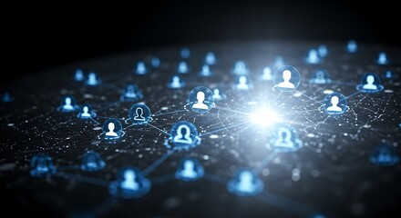 Network of connected users with glowing nodes and abstract technology