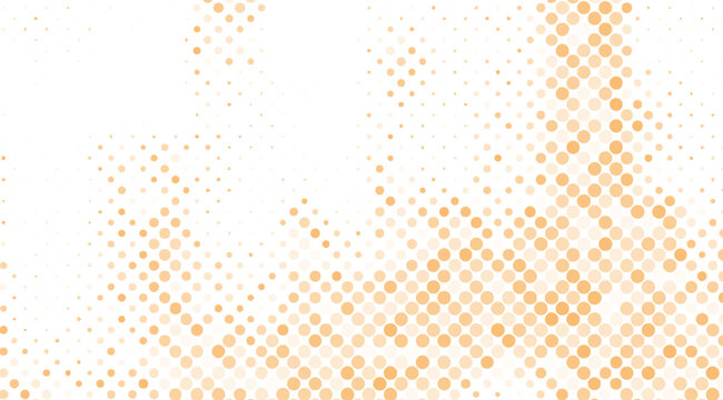 A white background showcases a dense array of light orange circles, gradually intensifying in color and concentration to create a dynamic, textured, and visually striking gradient effect