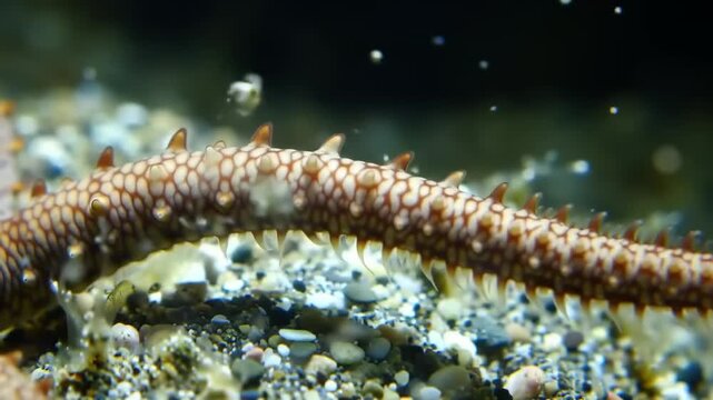 Close up of a sea creature moving slowly with interesting textures and patterns