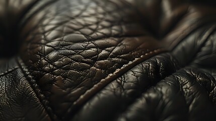 Obraz premium Macro shot of dark brown leather texture with quilted diamond pattern stitching, showing detailed grain and craftsmanship in dramatic lighting.