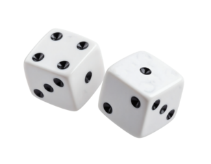 Chance and luck represented by two white dice with black dots, symbolizing opportunity and risk in games and life.