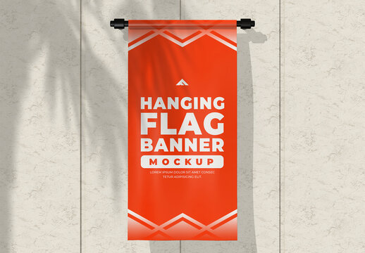 Vertical Hanging Flag Banner Mockup with Hemstitch and Rod for Retail Promotion