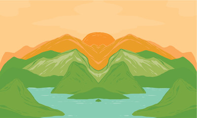 Symmetrical Mountain Landscap...