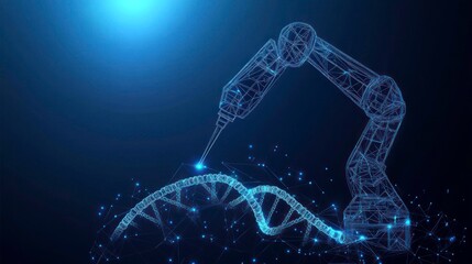 Futuristic robotic arm manipulating DNA strand (1)